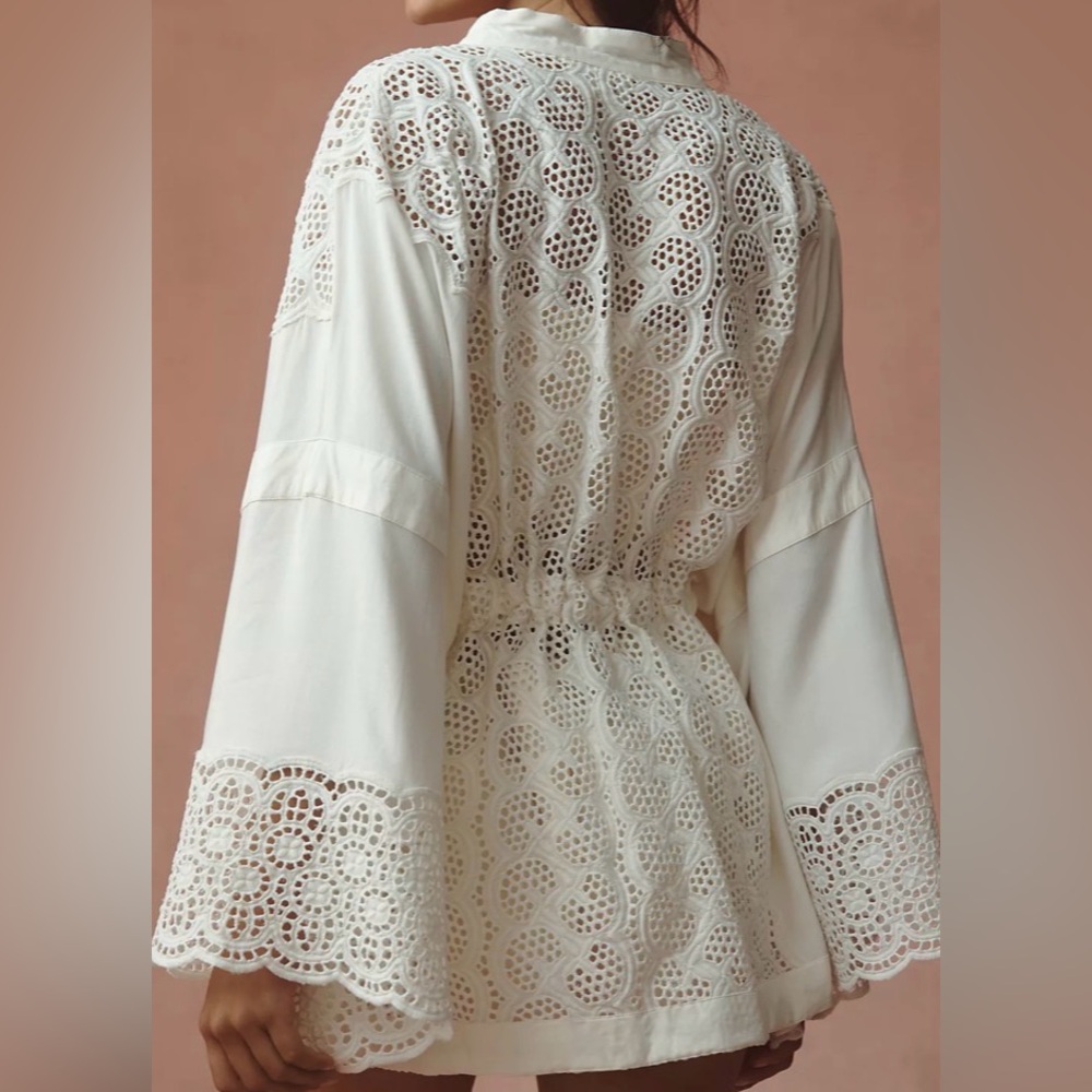 Anthropologie Cream Eyelet Lace Robe